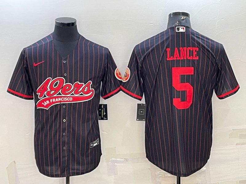 Men San Francisco 49ers #5 Lance Black red stripe 2022 Nike Co branded NFL Jerseys